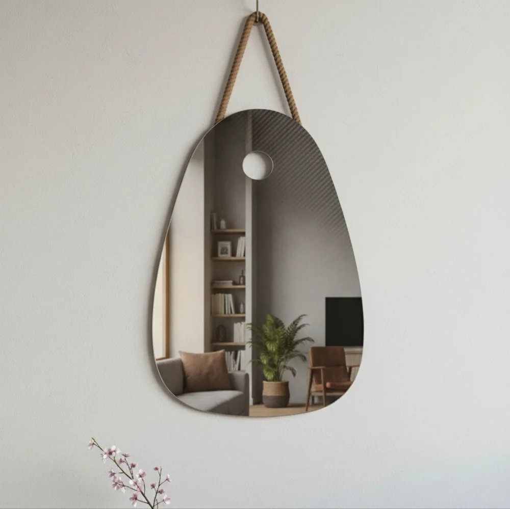 Modern Abstract Wall Mirror with Rope Hanger